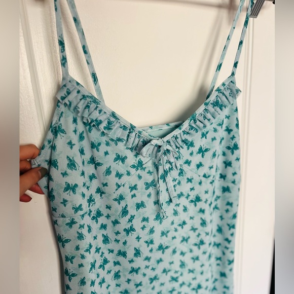 NWT Urban Outfitters Floral Mesh Ruffle Mini Dress - Picture 3 of 7